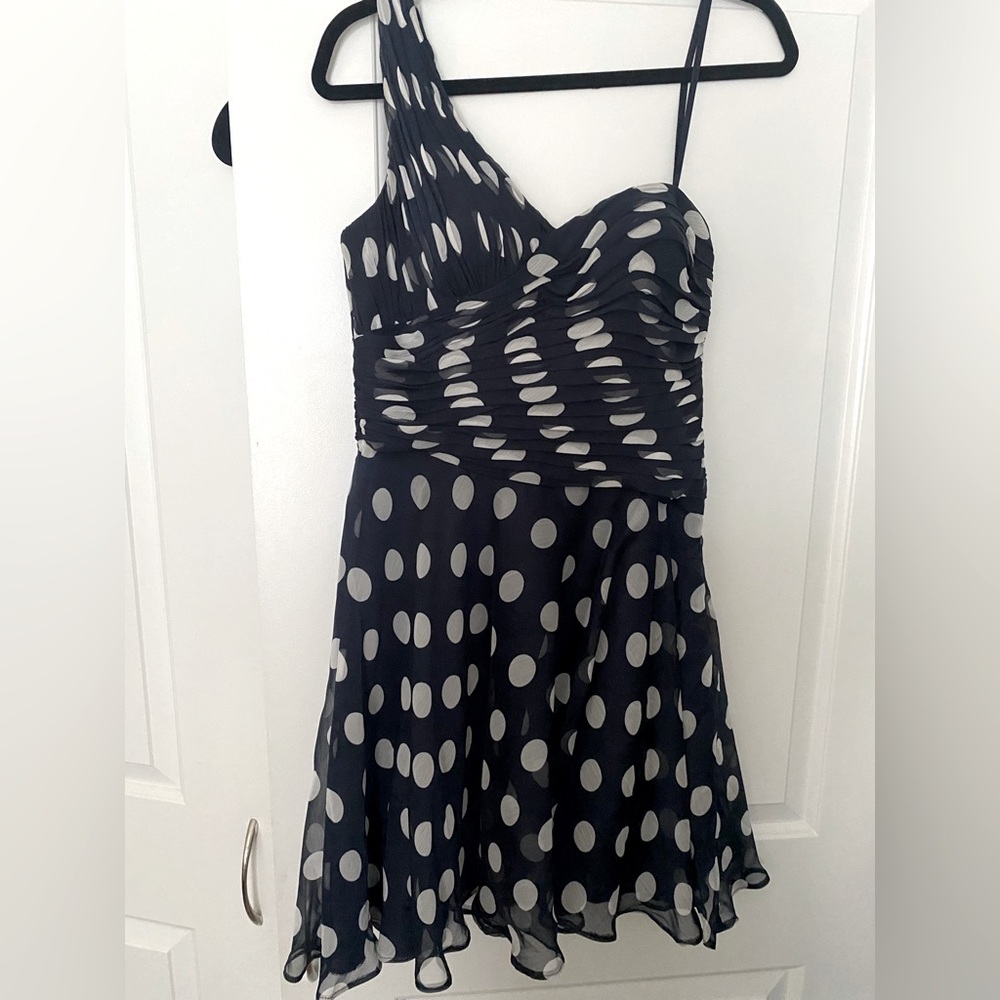 One shoulder polka dot dress